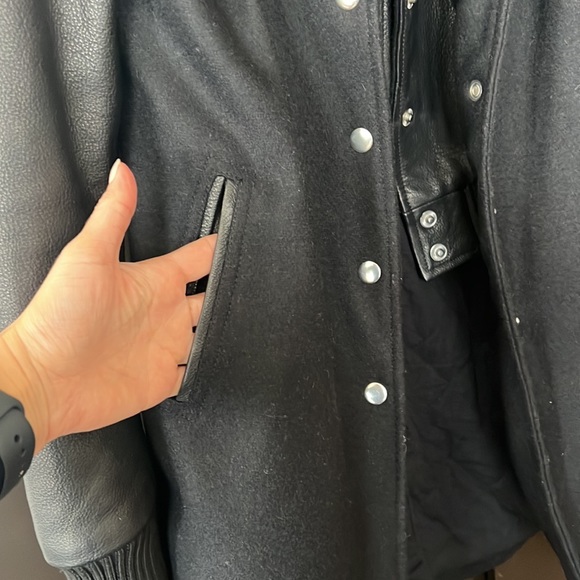 OAK Leather Sleeve Varsity Long Coat - Picture 10 of 14